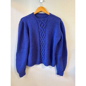 Women's Hand-Knit Royal Blue‎ Cable Knit Sweater Winter